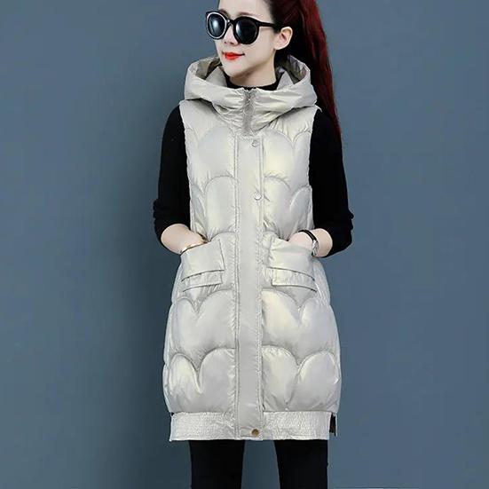 M-XXXL Women's Winter Wash Free Bright Surface Down Cotton Vest Female Warm Hooded Waistcoat Jacket Thickened Sleeveless Vest