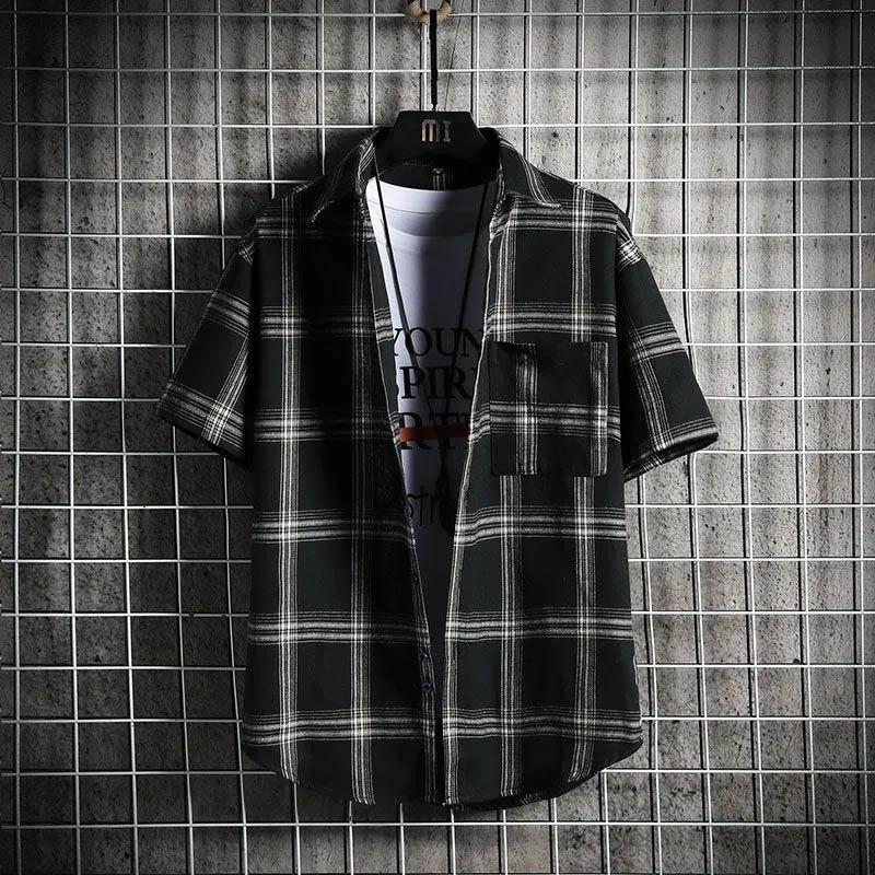 Men's Short-sleeved Shirts Summer Business Formal Wear Korean Casual Short-sleeved Square-neck Stitching Shirts Men's Half-sleeved T-shirts