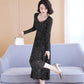 Spring and Summer Mesh Dress Women's Long-sleeved Long Section Slim Temperament Long Rectangular Neckline Printed Skirt