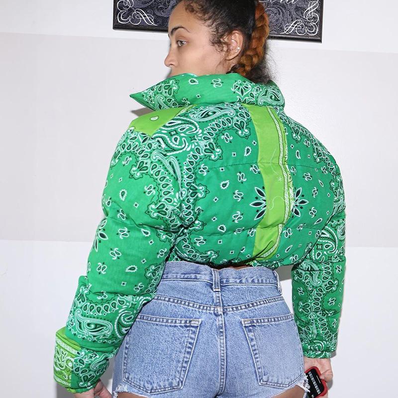 Fashion Women Jacket Winter Coat Printed Short Sexy Down Jackets Thicken Warm Cropped Tops Parkas Nightclub Zipper Wear Clothes Lady