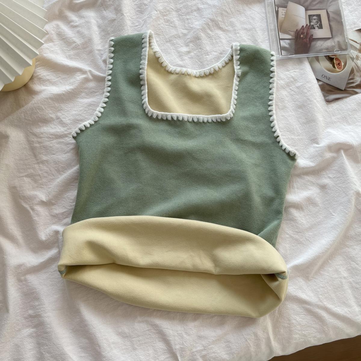 Velvet Women Vest Sexy Winter Thermals Square Neck Sleeveless Warm Body Tops Slim Solid Seamless Inner Wear Thermal Underwear