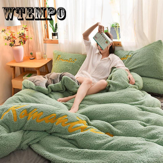 4pcs Bedding Winter Bedding Set Plush Duvet Cover Sheet Bed Cover Queen King Size Warm Beddings