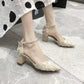 Stiletto High Heels Spring Style All-match Pointed Toe Strap French Toe Cap Spring Hollow Thick Heel Shoes