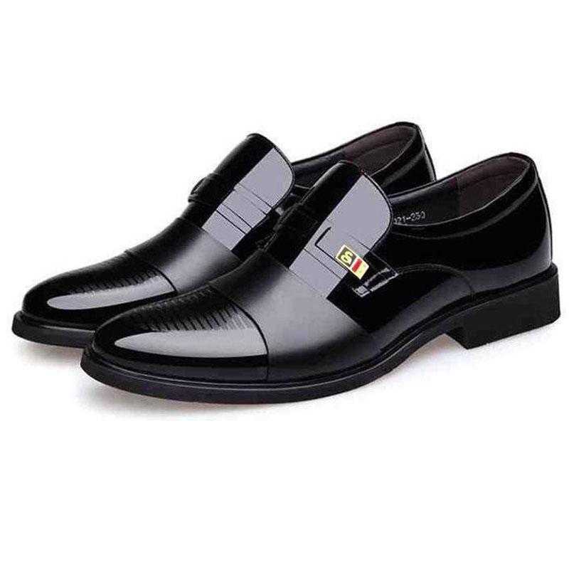 Men's Leather Shoes Business Dress Shoes British and Korean Style Set Feet Black Casual Leather Shoes Youth Work Shoes