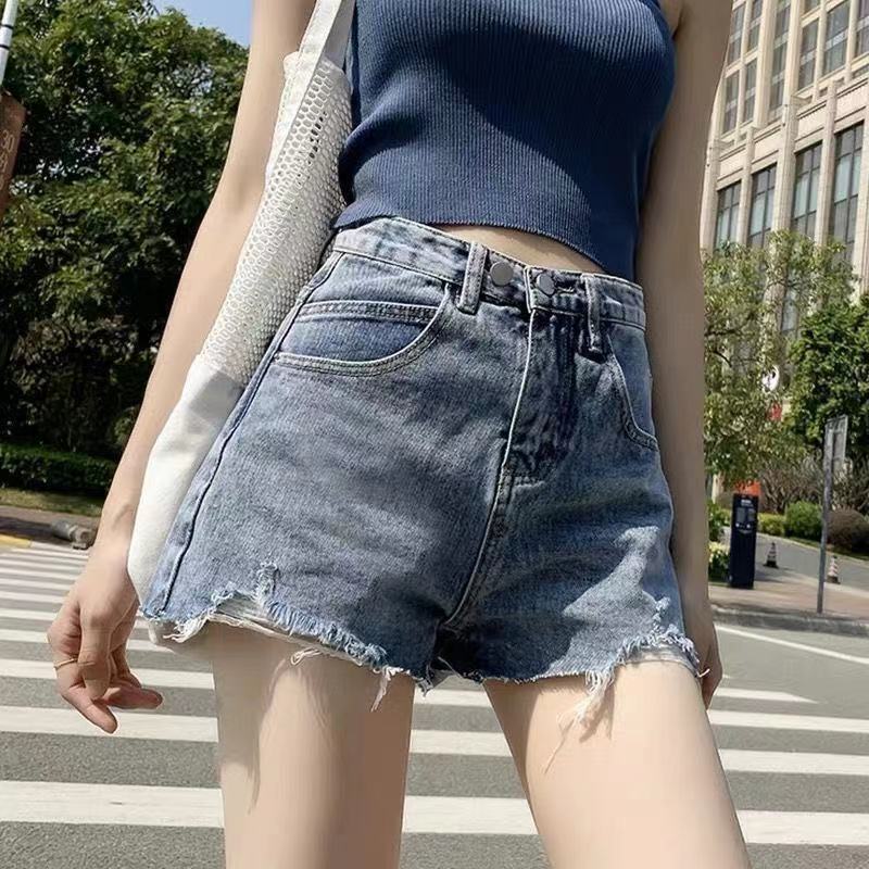 Denim Shorts Women's High Waist Summer Tide Ins Loose and Thin Wide-legged Hole A-line Pants