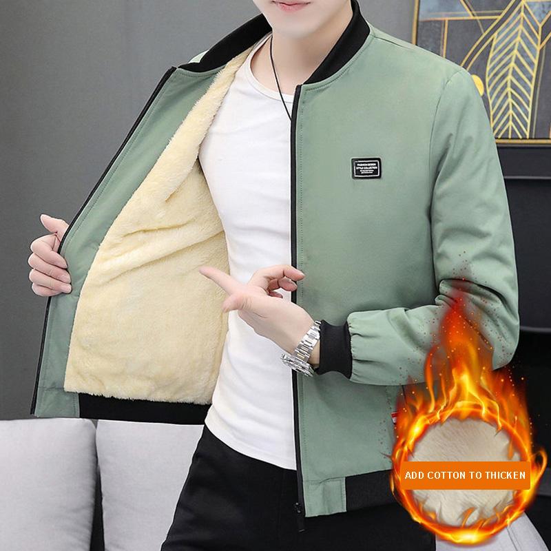 Winter Plus Velvet Thickening Men's Youth Thin Slim Casual Fashion Trend Stand-up Collar Jacket