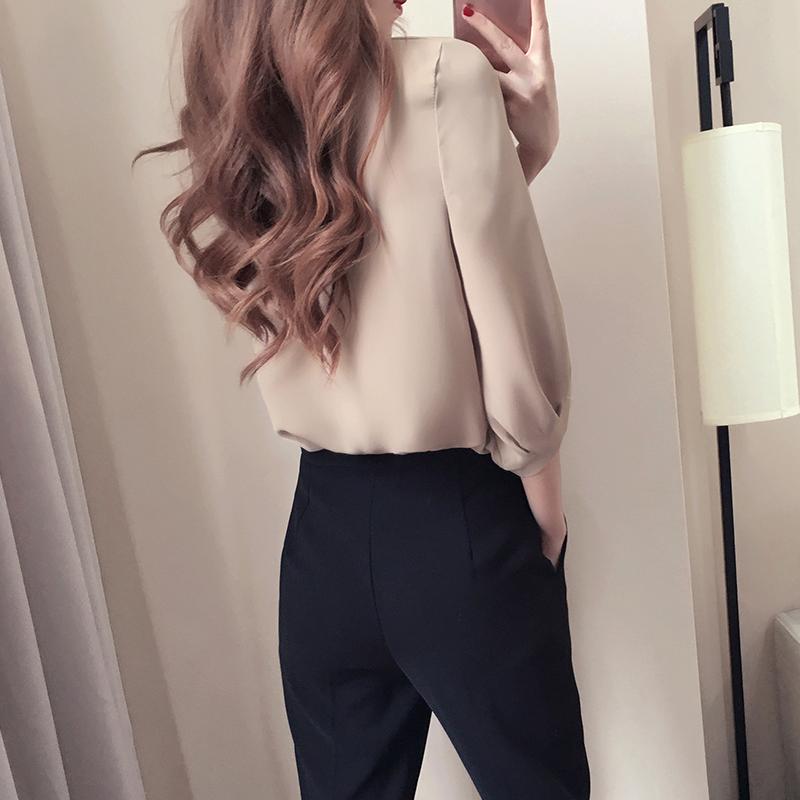 Work Suit V-neck Sleeve Shirt Temperament Suit Nine-point Pants Ladies Suit Casual Shirt Suit Pants Elegant and Temperament Work Suit