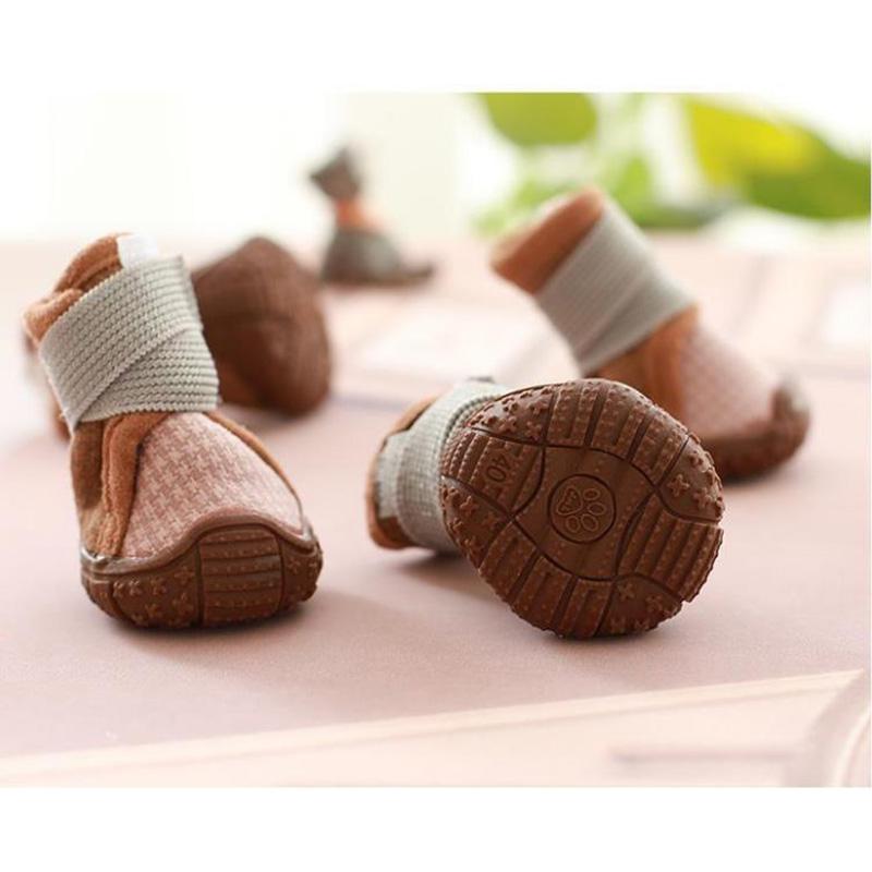 Pet Dog Shoes Small Dogs Cotton Shoes Teddy Walking Shoes A Set of 4 Puppy Shoes Keep Warm Winter Anti-skip Footwear Pet Dog Wear-resistant Snow Boots
