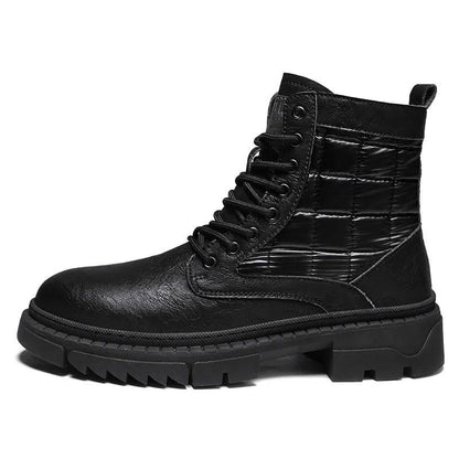 Men's Non-slip Autumn and Winter Martin Boots Net Red Ins Tooling Boots Korean Version of The British Style Black Boots Microfiber Leather Shoes