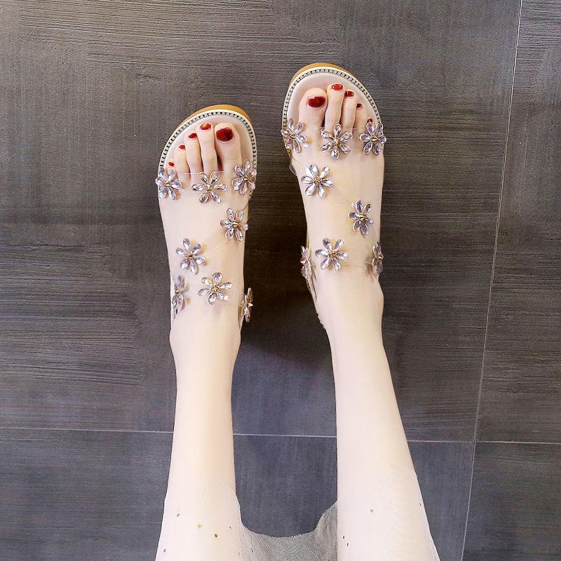 Sandals Female Fairy Wind Rhinestone Summer Roman Transparent Sandals Tide Flat Korean Version