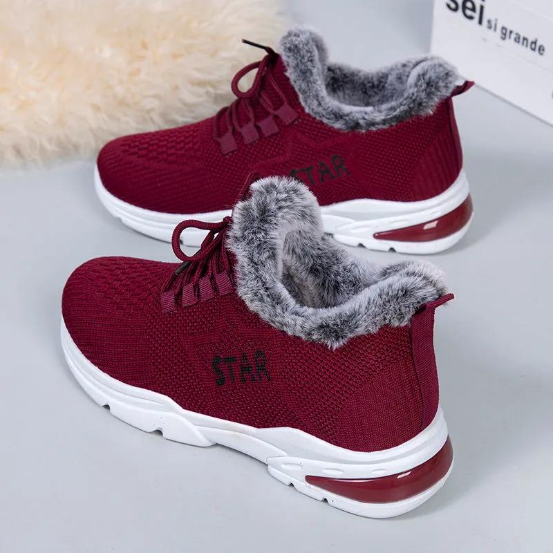 Women's Winter Breathable Flat Cotton Shoes Female Plus Size Plush Thickened Soft Sole Anti Slip Cotton Shoes