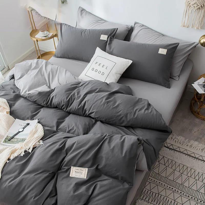 Modern Simple Pure Cotton Bedding Set Solid Color Four-piece Single Double Bed