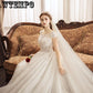 V-neck beautiful ball gown lace up backless formal bride dresses wedding dress
