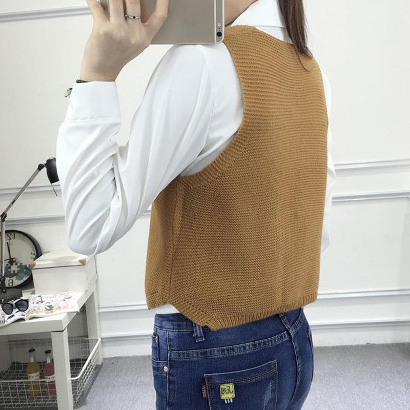 Spring and Autumn Knitted Loose Vest Sleeveless Cardigan Sleeveless Sweater V-neck Short Women's Top
