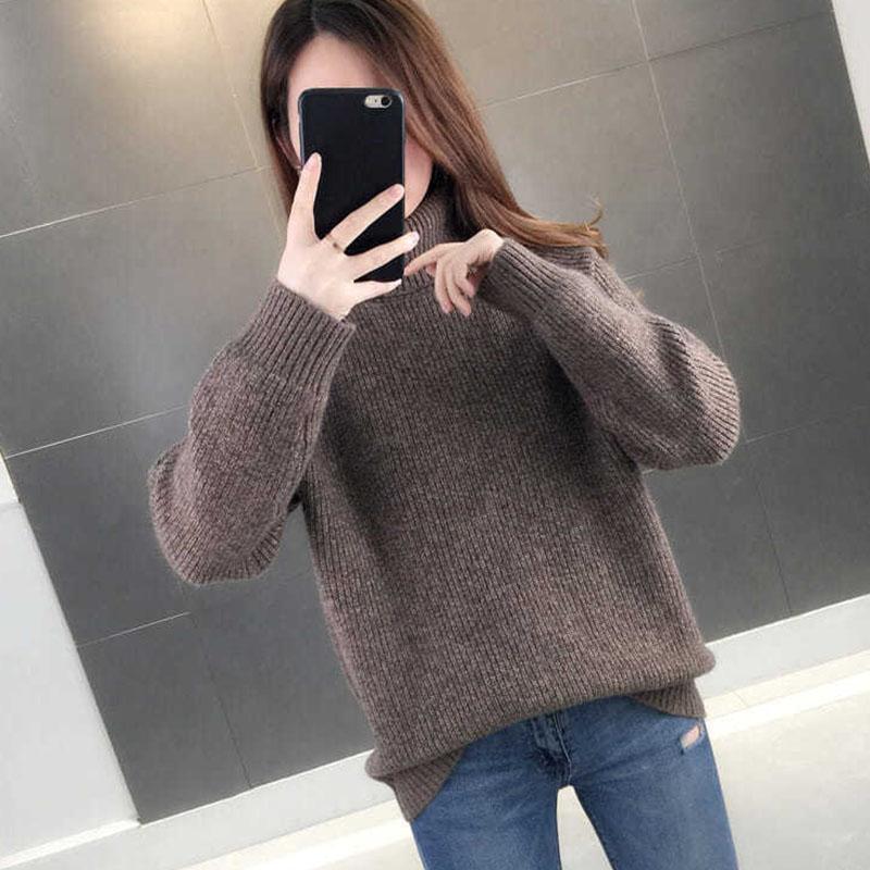 Turtleneck Sweater Women Wear Thick Black Knitted Bottoming Shirt In Autumn and Winter, Casual and Loose Outer Wear