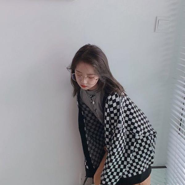 Spring and Autumn Children's Wear Long Sleeve Knit Cardigan Fashion Check Loose Sweater Jacket