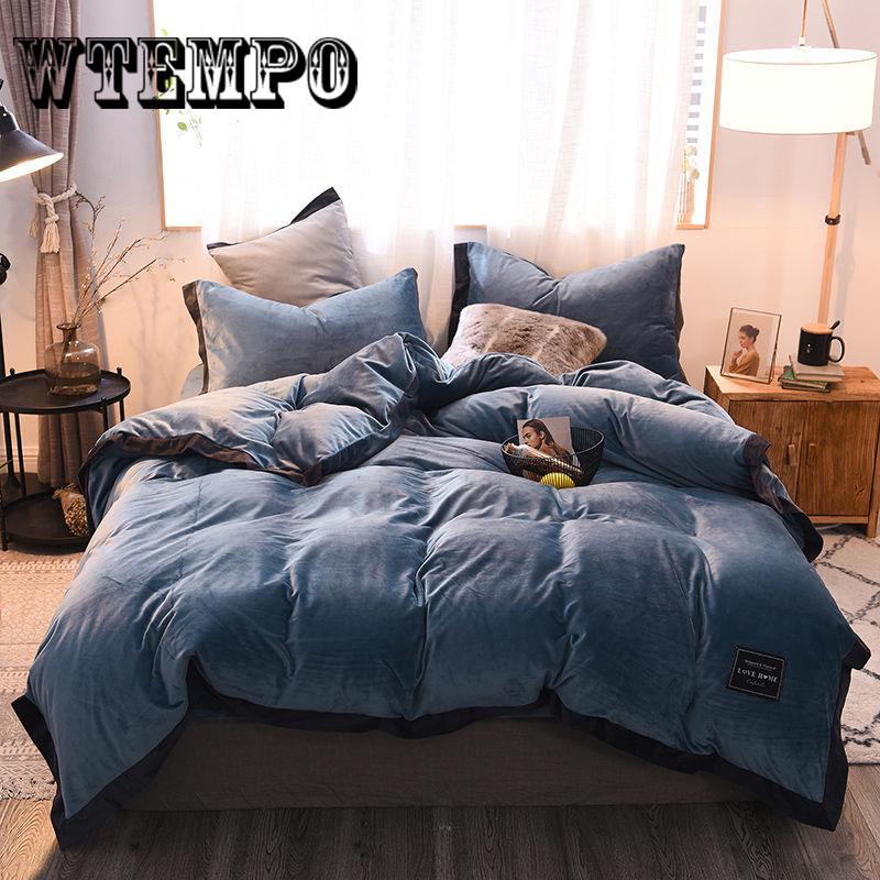 4pcs Bedding Set Fleece Warm Bed Linings Duvet Cover Bed Sheet Pillowcases Cover Set