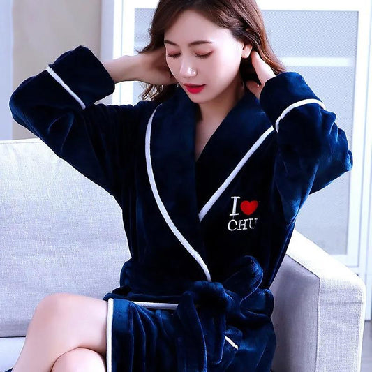 Ladies Home Clothes Love U Chest Label Bathrobe Cashmere Warm Pajamas Homewear Quick-drying Robe Coat Long