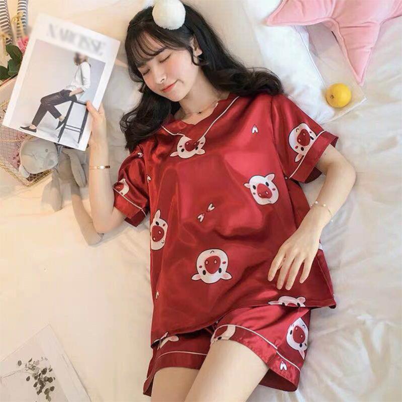 Pajamas Women's Summer Ice Silk Short-sleeved Korean Thin Section Simulation Silk Summer Pajamas Large Size Home Service Suit