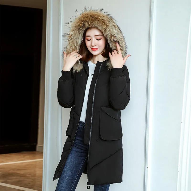 Winter Women's Down Jacket Mid-length Korean Fashion Slim-fit Plus Size Thickening Large Fur Collar Down Jacket