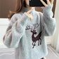 Winter White Elk Sweater Pullover Half-High Collar Loose Wear Lazy Wind Thick Undershirt