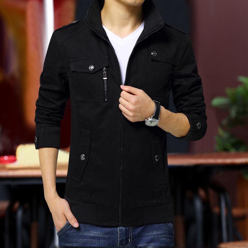 Men's Casual Jackets Fashion Male Solid Autumn Coats Slim Fit Cotton Military Jacket Men Outwears