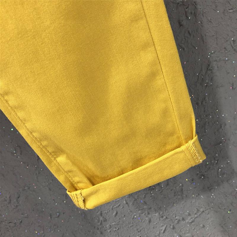 Summer Women Harem Pants All-matched Casual Cotton Pants Elastic Waist Plus Size Yellow White Jeans