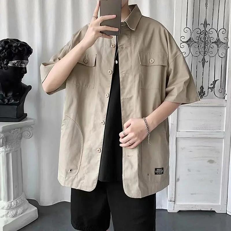 Military Style Workwear Shirt Men's Summer Multi-pocket Ins Short-sleeved Shirt Loose and Handsome Men's Cardigan Short-sleeved Shirt