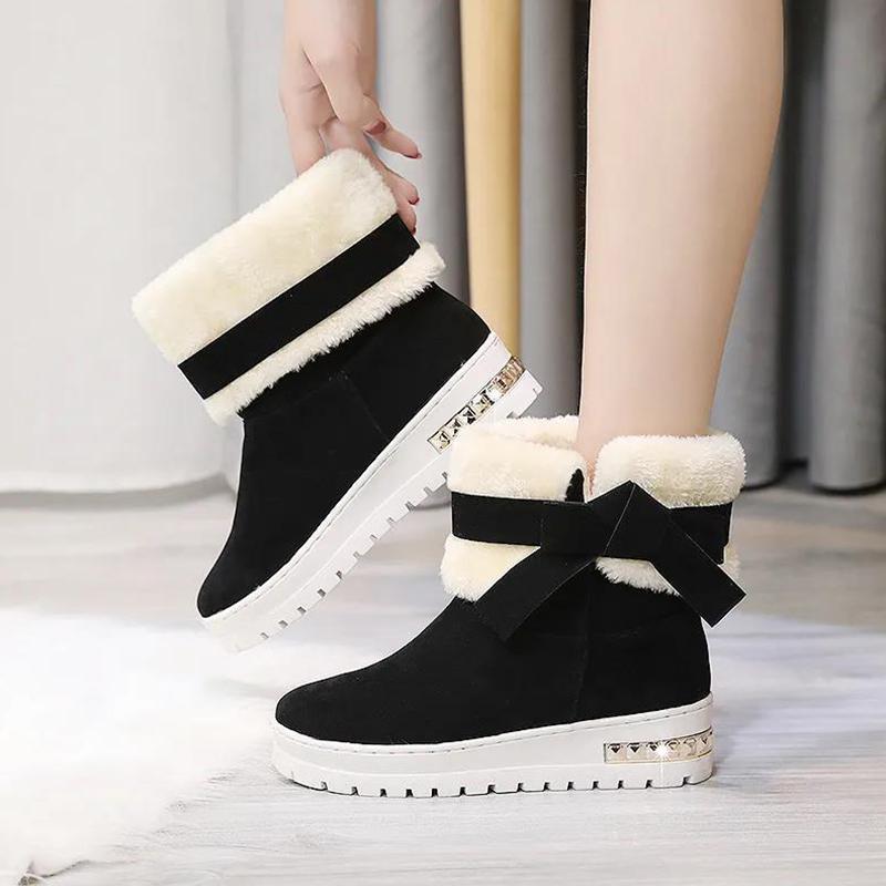 Snow Boots Ladies Winter Thickened Mid-tube Boots Plus Velvet Warm Cotton Boots Flat Non-slip Short Boots