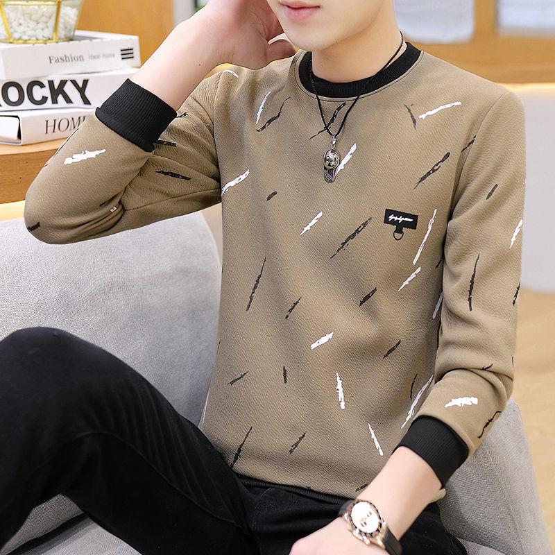 Winter Men's Long-sleeved Sweater Fashion Round Neck Bottoming Shirt T-shirt Casual All-match Thick Tops Tide