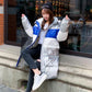 Silver Shiny Face Down Jacket Women Mid-length Colorful Antifreeze Shiny Leather Waterproof Casual Jacket