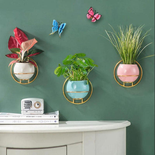 Ceramic Art Flower Stand Wall-mounted Metal Flower Arrangement Interior Decoration Pendant Flower Device