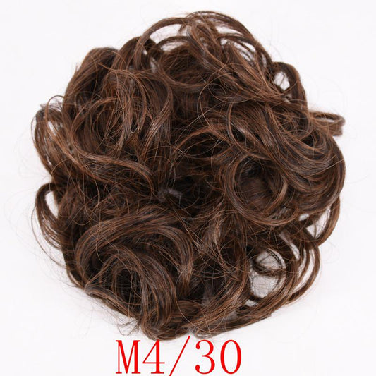 Girls Curly Scrunchie Chignon Rubber Band Multicolor Synthetic Hair Ring Wrap on Messy Bun Ponytails