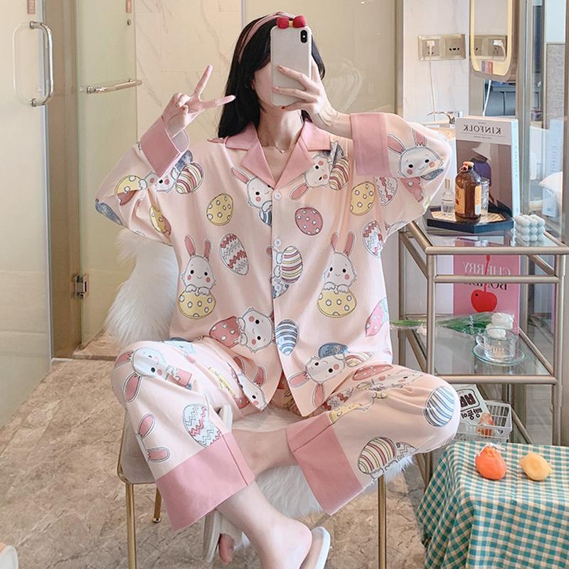 Pajama Suit Ladies Long-sleeved Trousers Cute Cardigan Girl Princess Style Home Clothes Can Wear Casual Clothes