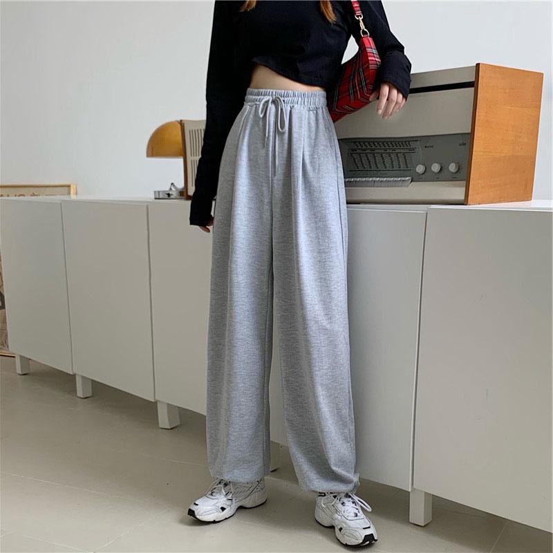 Gray Sports Sweatpants Women Autumn and Winter Wear High Waist Loose Wide-leg Pants Plush Casual Drape Black Trousers Track Pants Jogging Streetwear