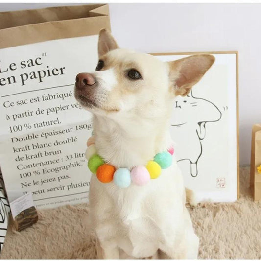 Cat Color Fur Ball Collar Dog Fur Ball Christmas Collar Shiba Inu Corgi Collar Pet Photo Accessories Pet Dog Cat Necklace Cute Colorful Ball Collar