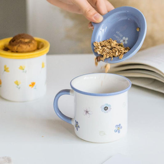 Ceramic Mug Korean Mug with Lid Spoon Japanese Coffee Milk Breakfast Cup Cute Household Water Cup Female Student
