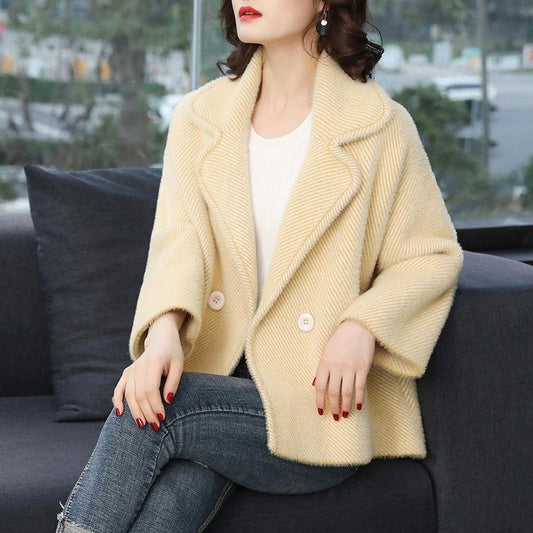 Autumn and Winter Fashion Knitted Cardigan Long Sleeve Lapel Thick Sweater Korean Plaid Jacket