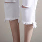 Cropped Jeans Women's Summer Ripped High-waist Straight-leg Pants Korean Elastic Waist Plus Size Fringed Wide-leg Pants