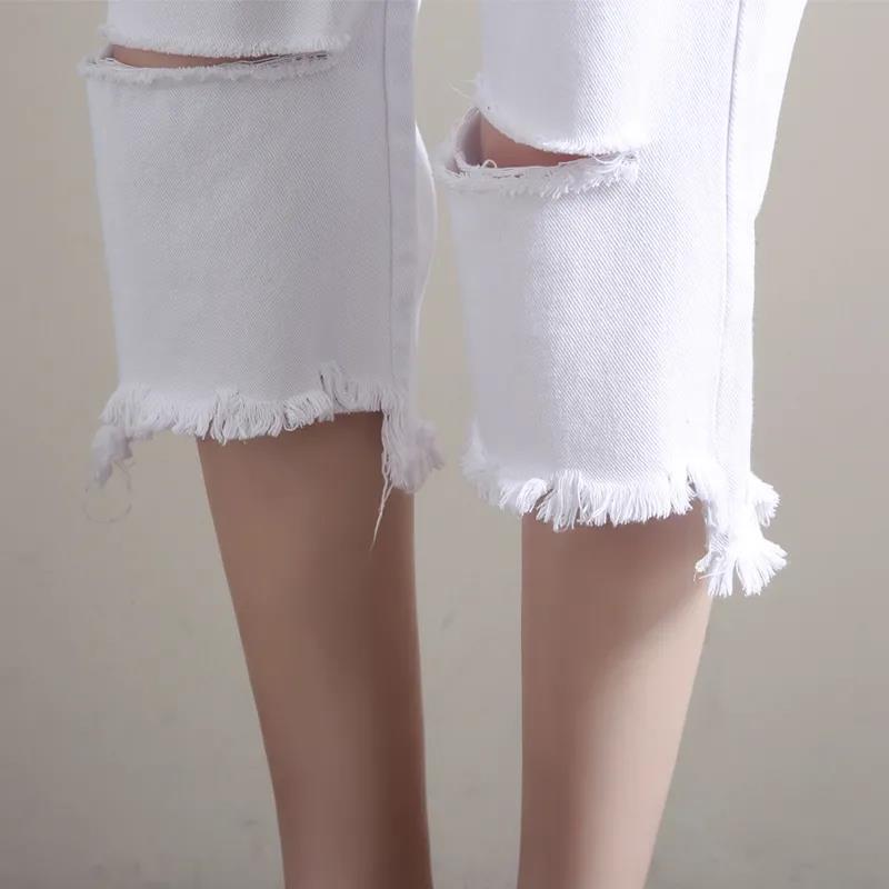 Cropped Jeans Women's Summer Ripped High-waist Straight-leg Pants Korean Elastic Waist Plus Size Fringed Wide-leg Pants