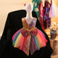 Girls Princess Dress Bowknot Evening Dress Rainbow Sequined Skirt Performance Costume Fluffy Mesh Dress