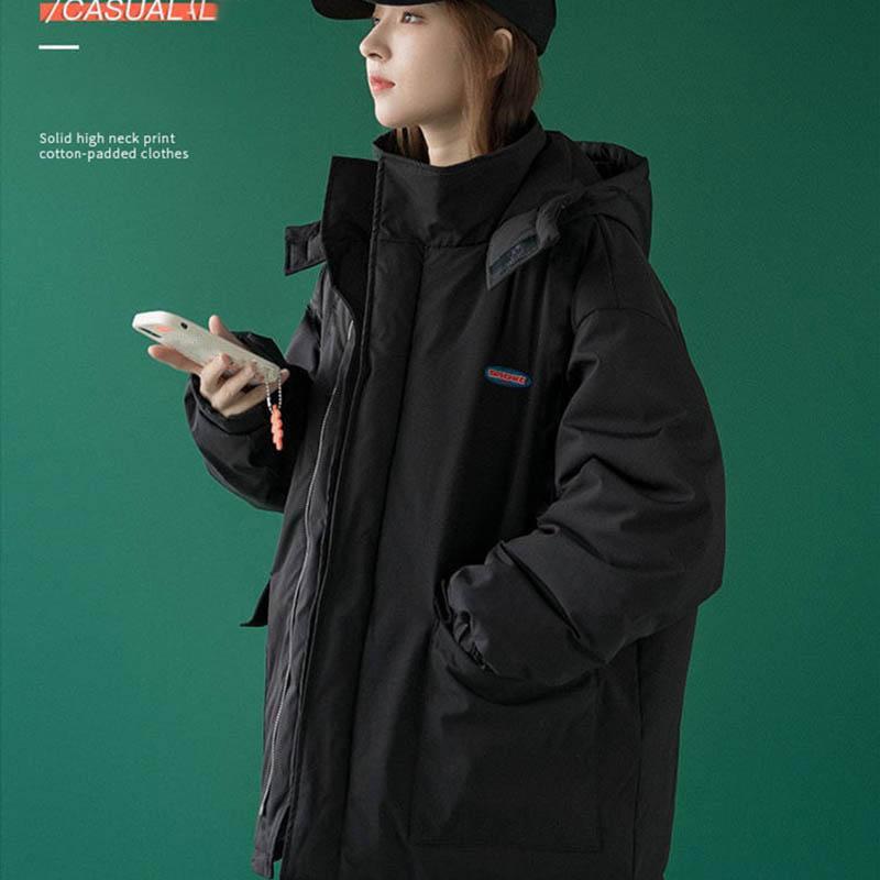Women's Cotton-padded Jacket Loose Autumn and Winter Thick Padded Jacket Clothes Black Tooling Jacket Women