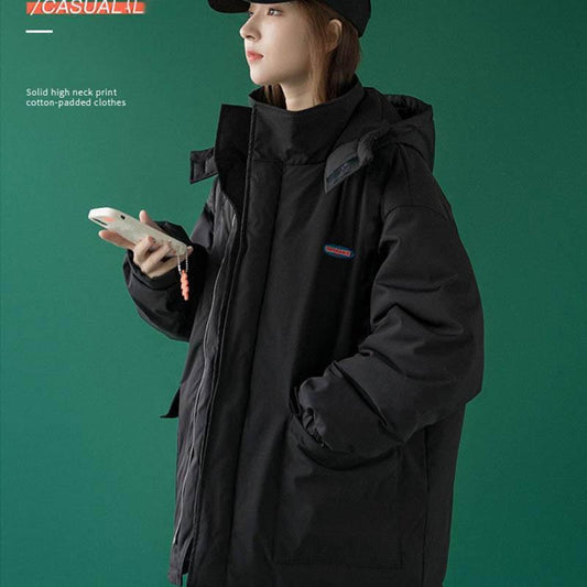 Women's Cotton-padded Jacket Loose Autumn and Winter Thick Padded Jacket Clothes Black Tooling Jacket Women