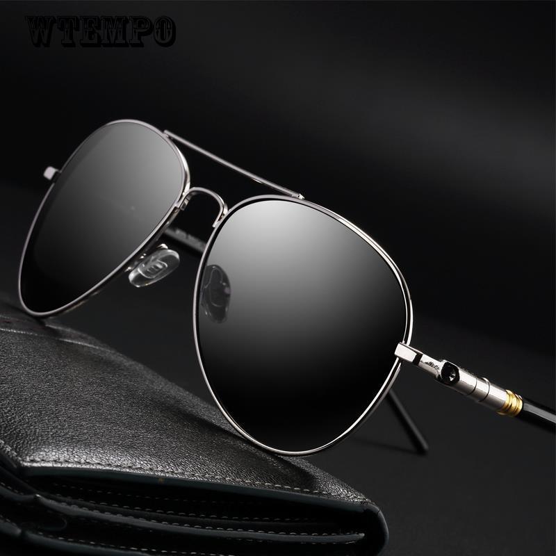WTEMPO Men Aviation Metal Oversized Spring Leg Alloy Polarized Pilot Male Sun Glasses Driving