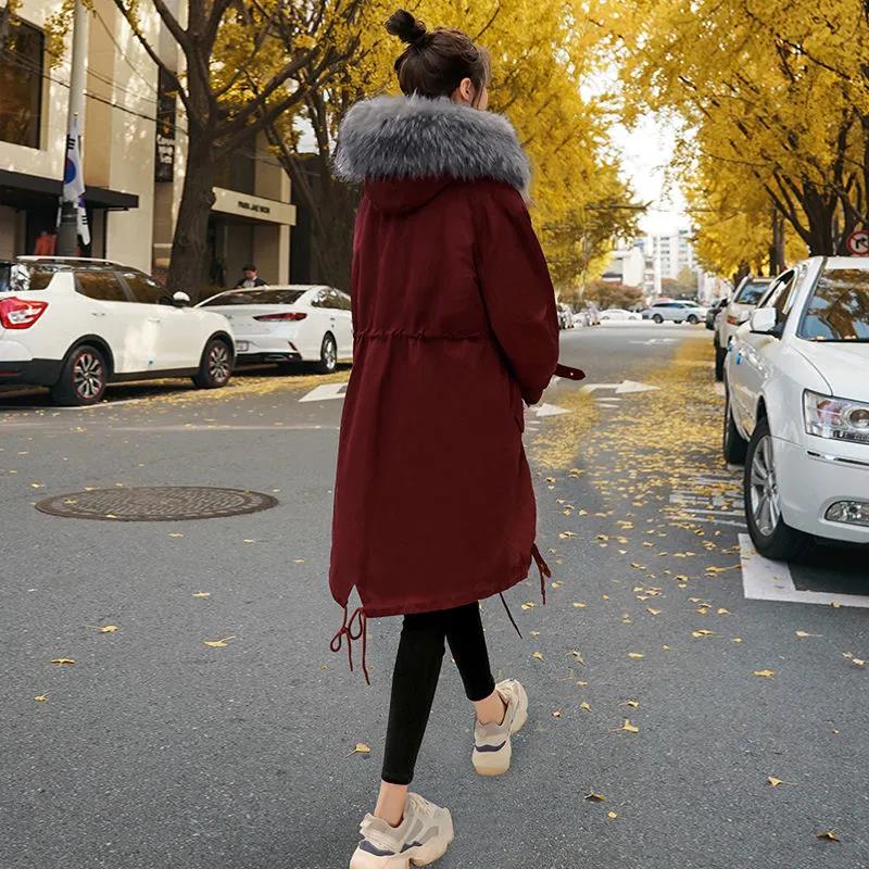 Winter Women's Cotton Jacket Jacket Mid-length Large Fur Collar Plus Down Jacket Thickening Plus Velvet Jacket