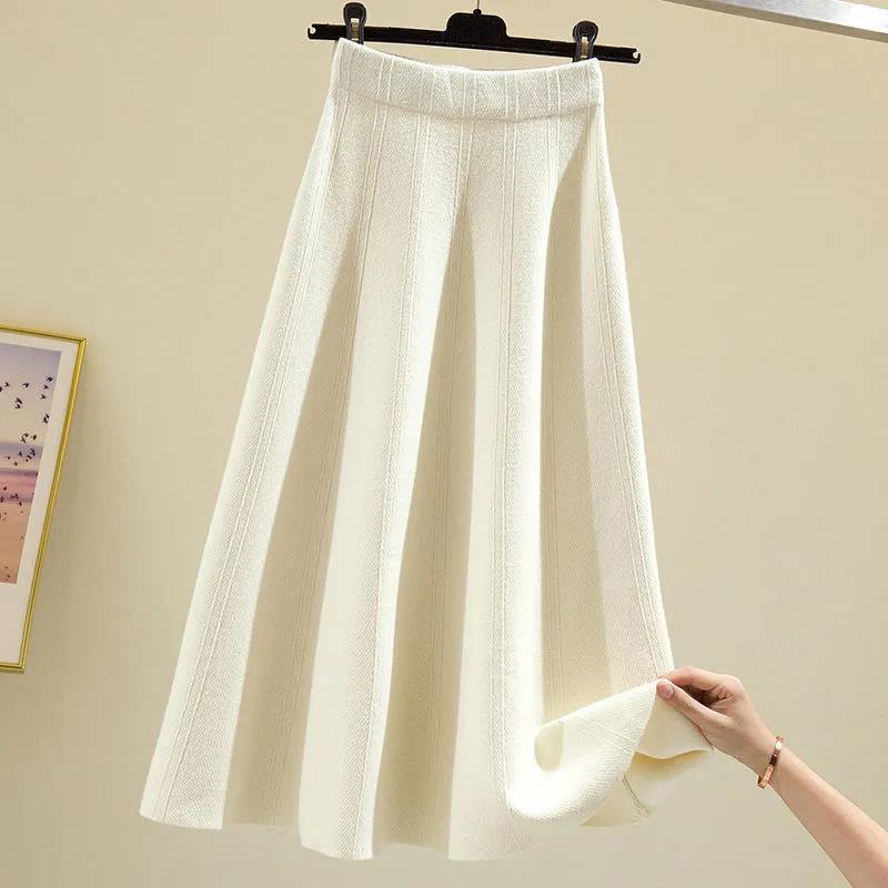 1PC Thick Skirt Knitted Pleated High Waist Midi Long Autumn Warm Dress Bottoming Skirts