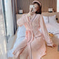 Women's Solid Sexy Long-sleeved Bathrobes Mid-length Spring Autumn Pajamas Dresses Casual Nightgown Pocket V-neck Loose Home Wear