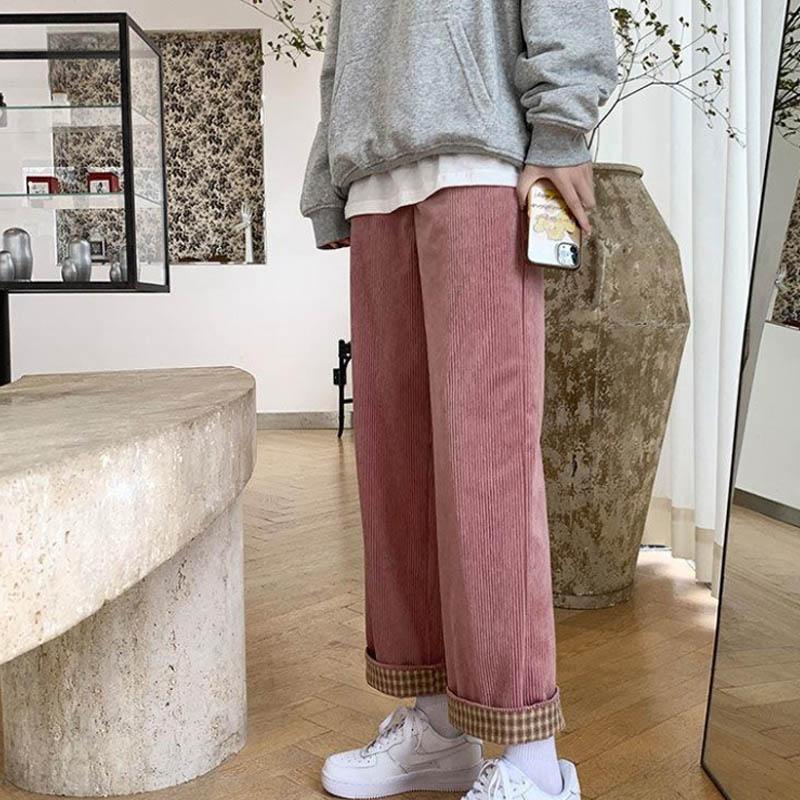 Corduroy Pants Women's Autumn and Winter New Korean Style Loose High Waist Wide-leg Pants Plus Velvet Thick Casual Trousers