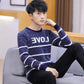Fall/winter Men's Pullover Low-neck Casual Character Jacket Long-sleeved Striped Splicing Color Top