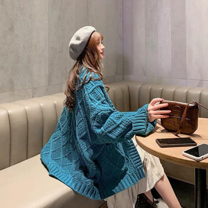 Autumn and Winter Sweater Cardigan Loose and Versatile Lazy Style Thick Knit Sweater Top